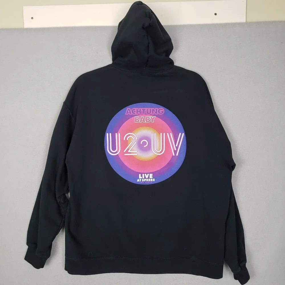 U2 UV Live At The Sphere Hoodie Black Neon Achtung Baby Concert Merch Mens L